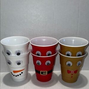 👀 6 Googly Eye Holiday Cups Reusable Plastic (Snowman, Santa, Gingerbread)